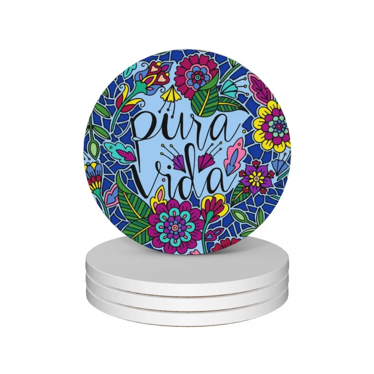 

Pura Vida || Costa Rica || Lettering || Quote Ceramic Coasters (Set of 4) coffee table decoration and accessories Coasters