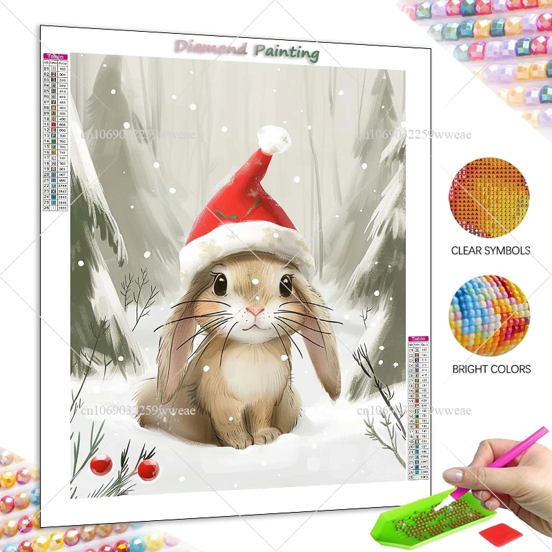 Christmas Rabbit Cartoon Diamond Painting Cute Animal Stitch Product Full Rhinestones Needlework Handmade Gift Christmas Decor