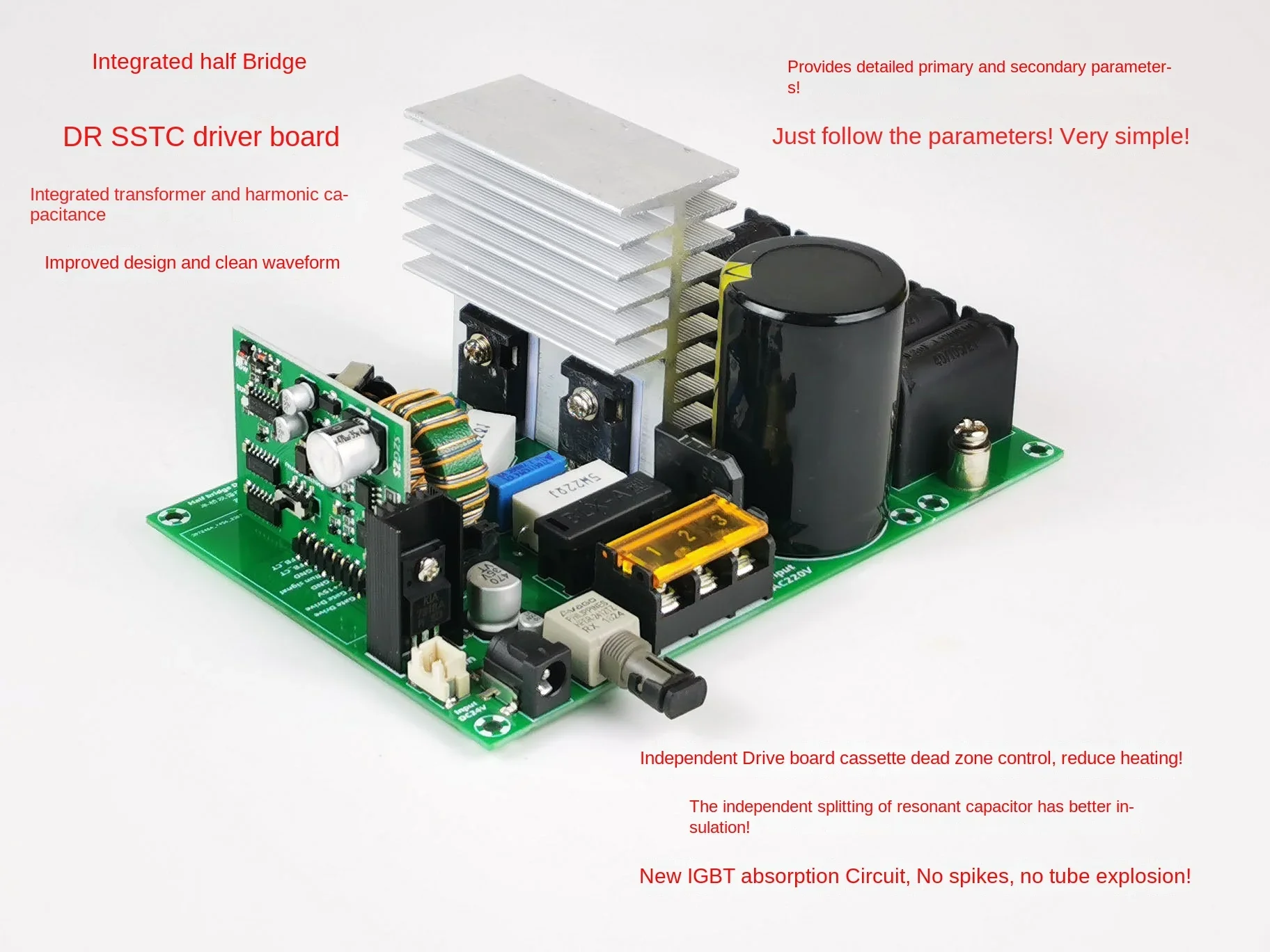 

Half Bridge Integrated Dual Resonant Tesla Coil Drive Board DRSSTC Music Solid-state Tesla Module Kit