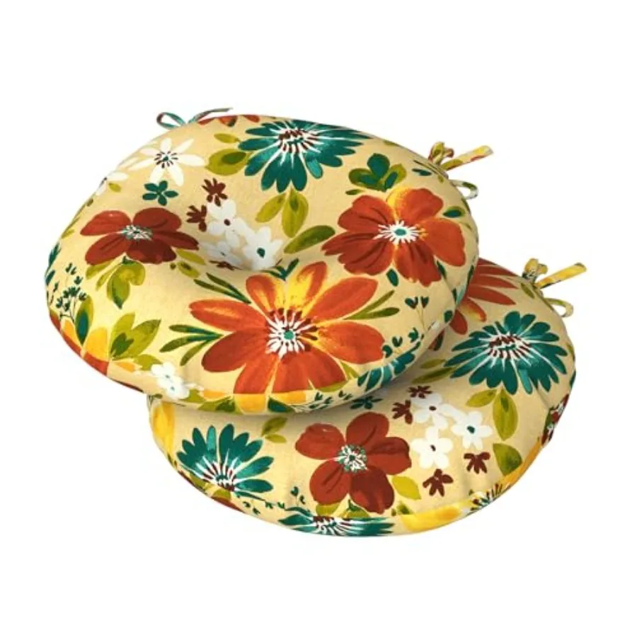 

Set of 2 Outdoor Round Chair Cushions 15"x15"x4" with Ties, Water Repellent Tufted Bistro Seat Cushions, Thick Patio Chair Pads