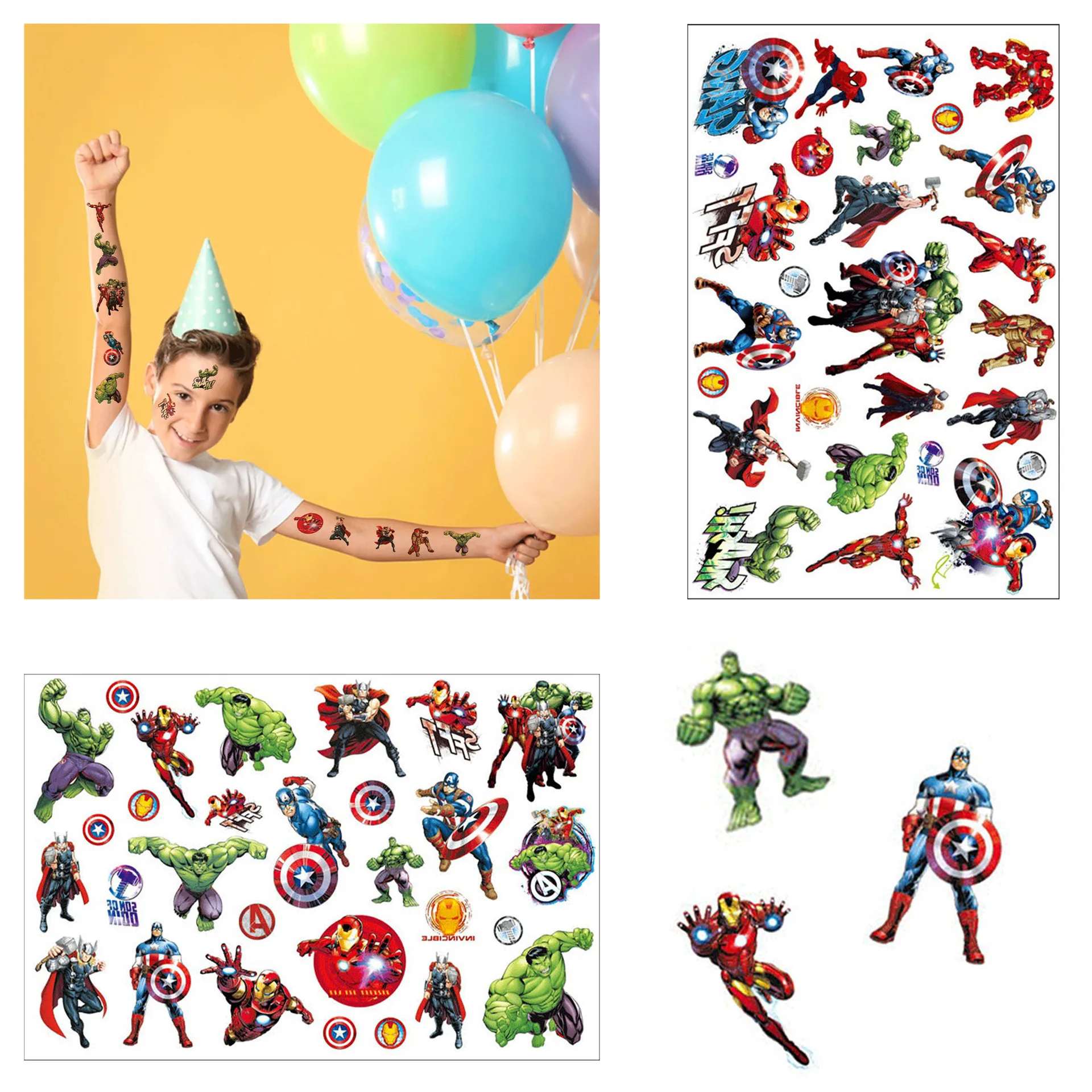 The-Avenger Tattoo Stickers Captain USA Hero Birthday Party Decoration Waterproof Tattoo Stickers Cartoon Kids Party Event Gifts