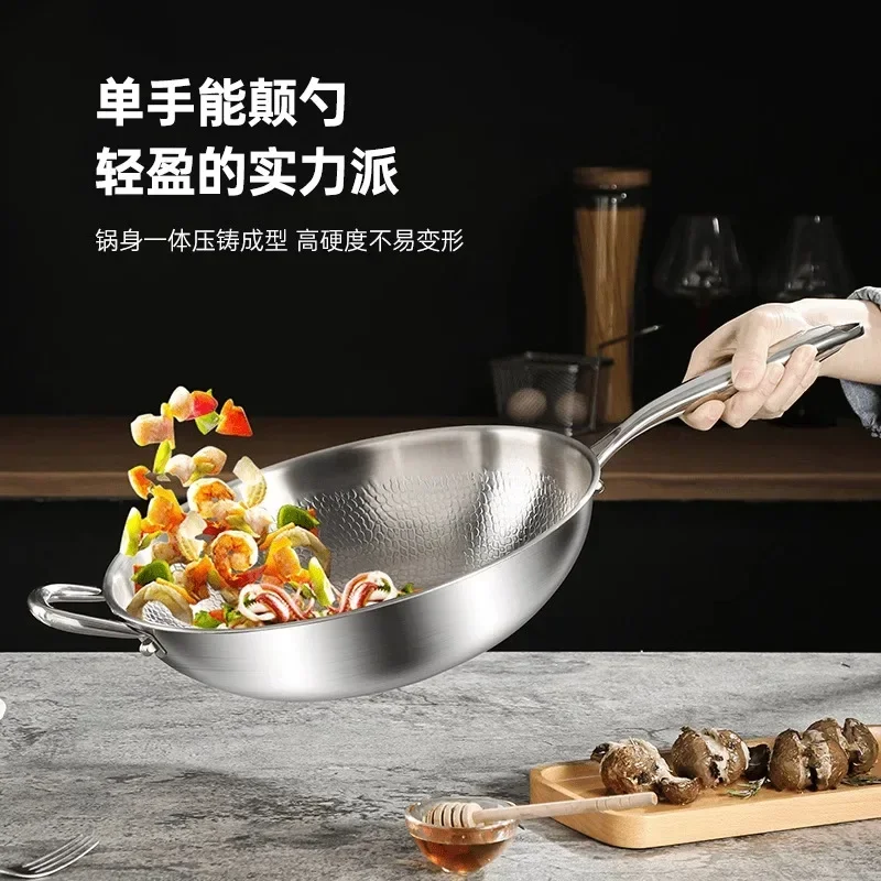 Wok pan uncoated pots and pans Stainless steel frying pan cooking pot non stick steak frying pan kitchen titanium steel cookware 5