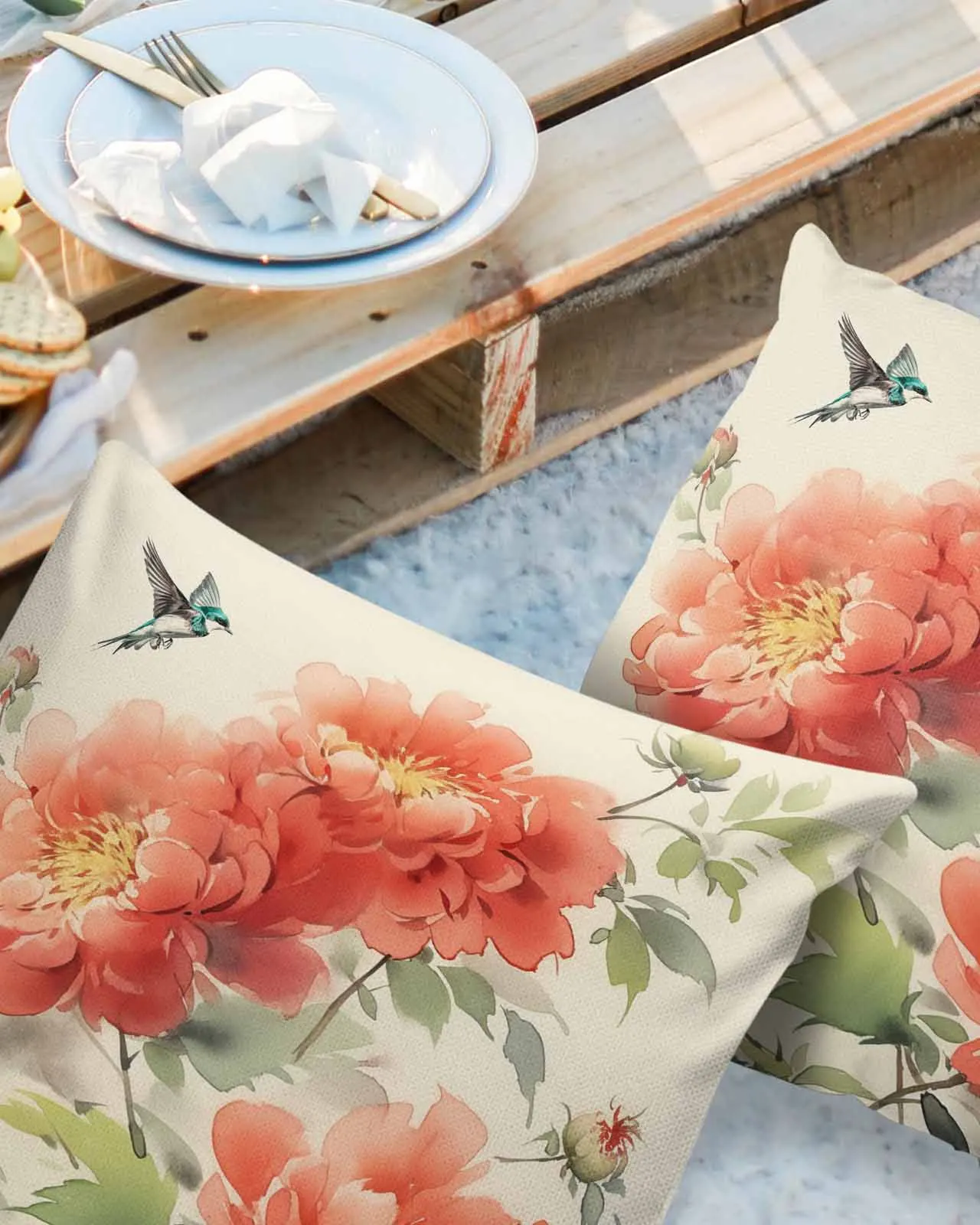 Flowers Chrysanthemums Birds Pillowcase Set Living Room Sofa Decor Cushion Cover Waterproof Throw Pillowcover