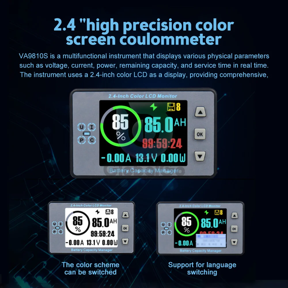 VA9810 DC8-100V miernik napięcia prądu bateria Tester pojemności wskaźnik pojemności miernik mocy dla LiFePO Coulomb licznik narzędzie samochodowe