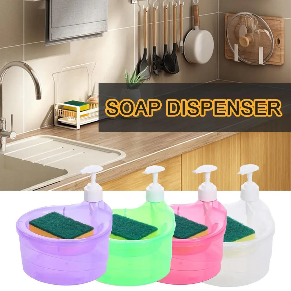 Self Cleaning Creative Kitchen Dishwashing Liquid Dispenser Press Box Soap Dispensing Box With Sponge Dishwashing Brush Set