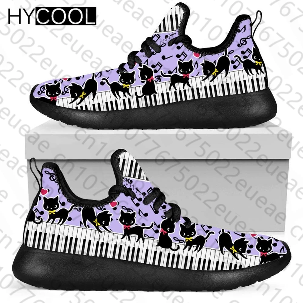 HYCOOL Fashion Mesh Air Scarpe da Donna Black Cats Music Pattern stampa Sneakers da corsa per Scarpe basse traspiranti femminili Donna