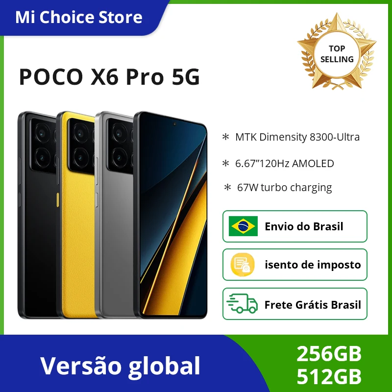 versao global poco x6 pro 5g 12 gb de ram 512 gb de rom mtk dimensity 8300 ultra 667 15k flow amoled carregamento turbo de 67 w 64 mp nfc 01