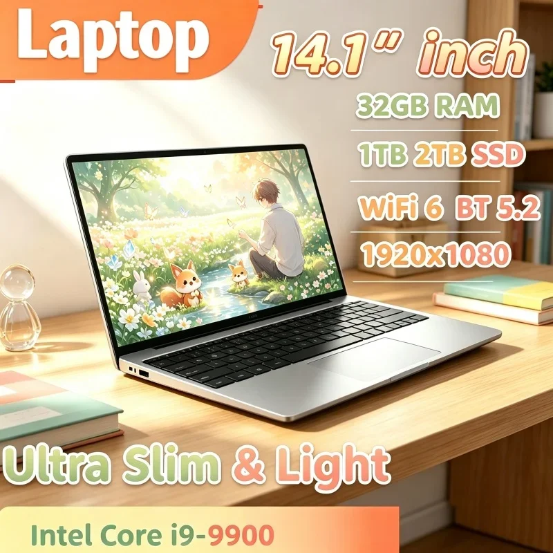 Intel Core I9 9900 14.1 Inch Laptop 5.3GHz 32GB 2TB NVMe SSD Windows 11 Sturdy Gaming Notebook Gamer PC