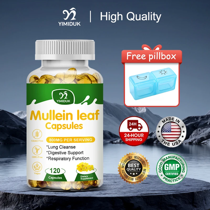 

Organic Mullein Leaf Extract Capsules, Support Lung Detox & Sinus Relief, Soothing Sore Throat & Bronchial Tubes, GMP Certified