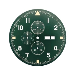 37.7mm Green Pilot's Chronograph 12 Hours Watch Dial Copper Set For Miyota Cal.0S00 Movement Green Lume Numbers