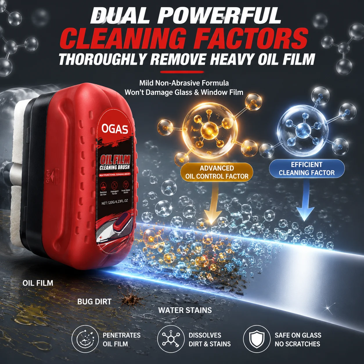 Car Glass Oil Film Cleaning Brush Hydrophobic Anti-Fog Windshield Cleaner Sponge Auto Window Mirror Home Glass Leather Interior