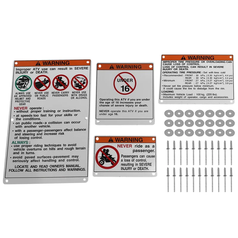 

4X For Yamaha Warning Decals Stickers Labels Aluminum Backed Raptor Blaster Banshee