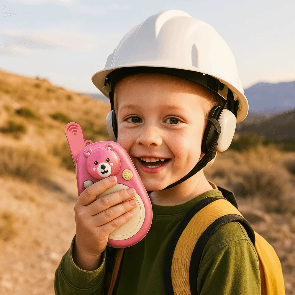 1 paire de talkie-walkie pour enfants, joli ours, lanière portable, appel en un clic, ours de dessin animé, longue portée