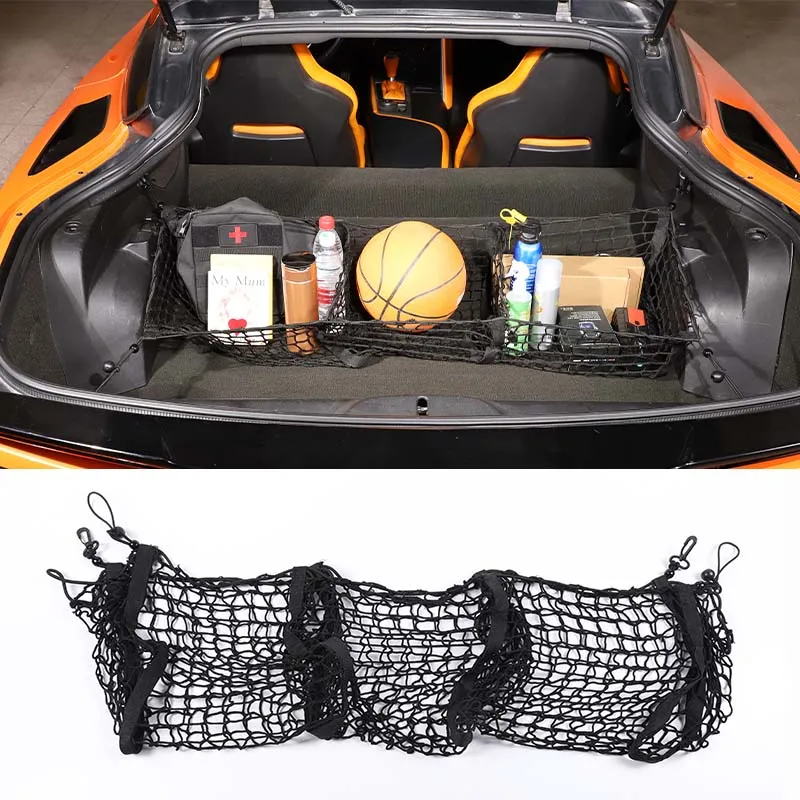 Car Rear Trunk Organizer Storage Bag Cargo Luggage Nylon Elastic Net Holder For Chevrolet Corvette C7 2014-2019 Auto Accessories