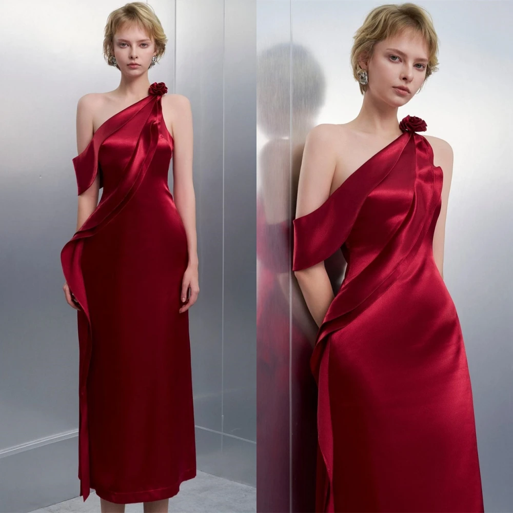 Customized Luxury Satin Evening Dress Exquisite One Shoulder Mermaid Prom Dresses Modern Sleeveless Special Occasion Gowns