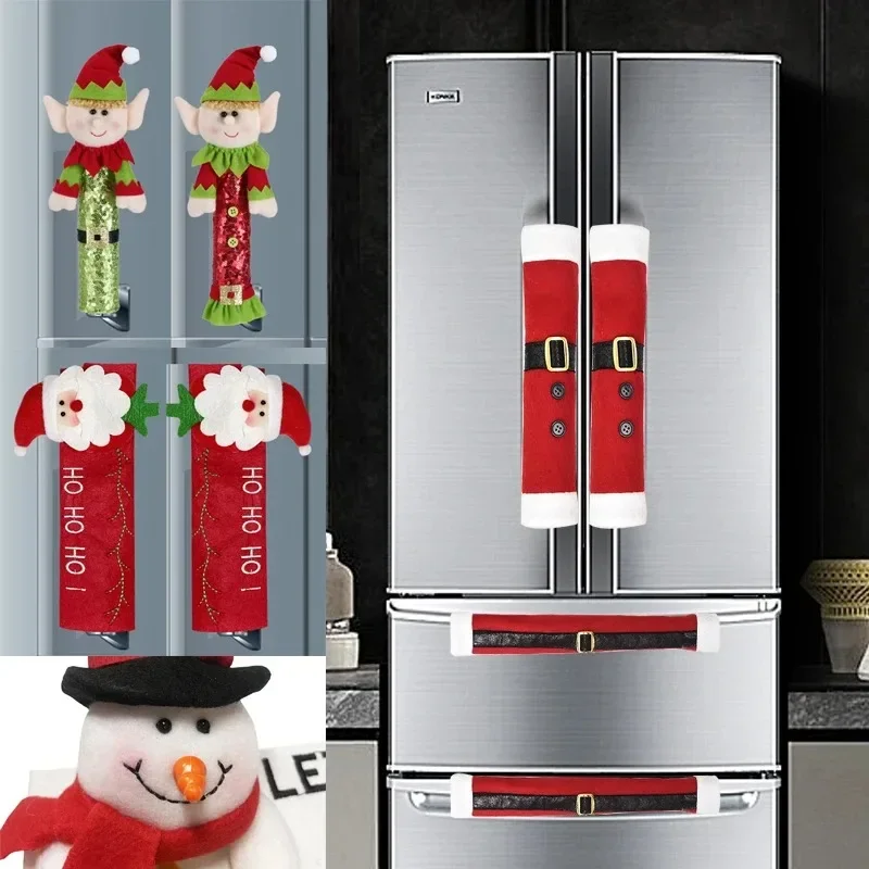 Christmas Handle Covers for Fridge Microwave Oven Santa Claus Dishwasher Door Handle Cover Xmas Party New Year Decoration