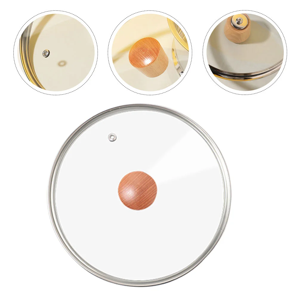 

Frying Pot Tempered Glass Lid Visible Cooking Pan Cover with Wood Knob Plate Toughened Kitchen Supply