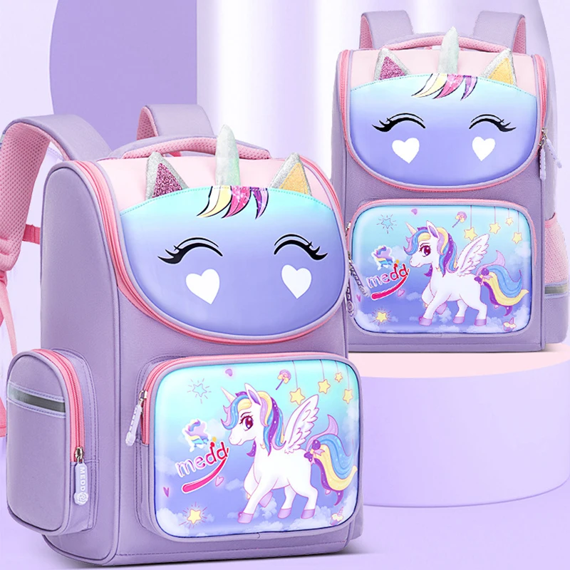 New 1-5 Grade School Bags Cartoon 3D Unicorn Girls Sweet Kids School Backpacks Boys Lightweight Waterproof Primary Schoolbags