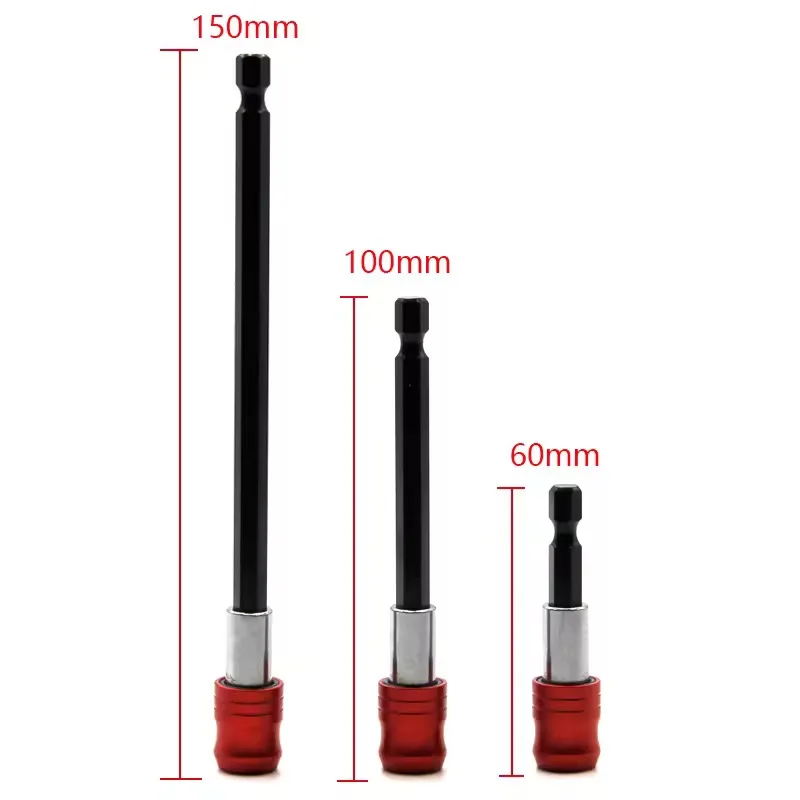 Hexagonal Handle Red Three Piece Set Quick Release Self-locking Extension Rod 60/100/150mm Screwdriver Head Extension Rod image 5