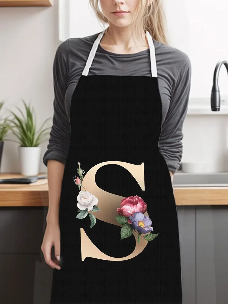 Tablier de cuisine imprimé floral 26 initiales, lettre A-Z pour femmes, barbecue, Chef, serveur, outil de nettoyage de pâtisserie à domicile