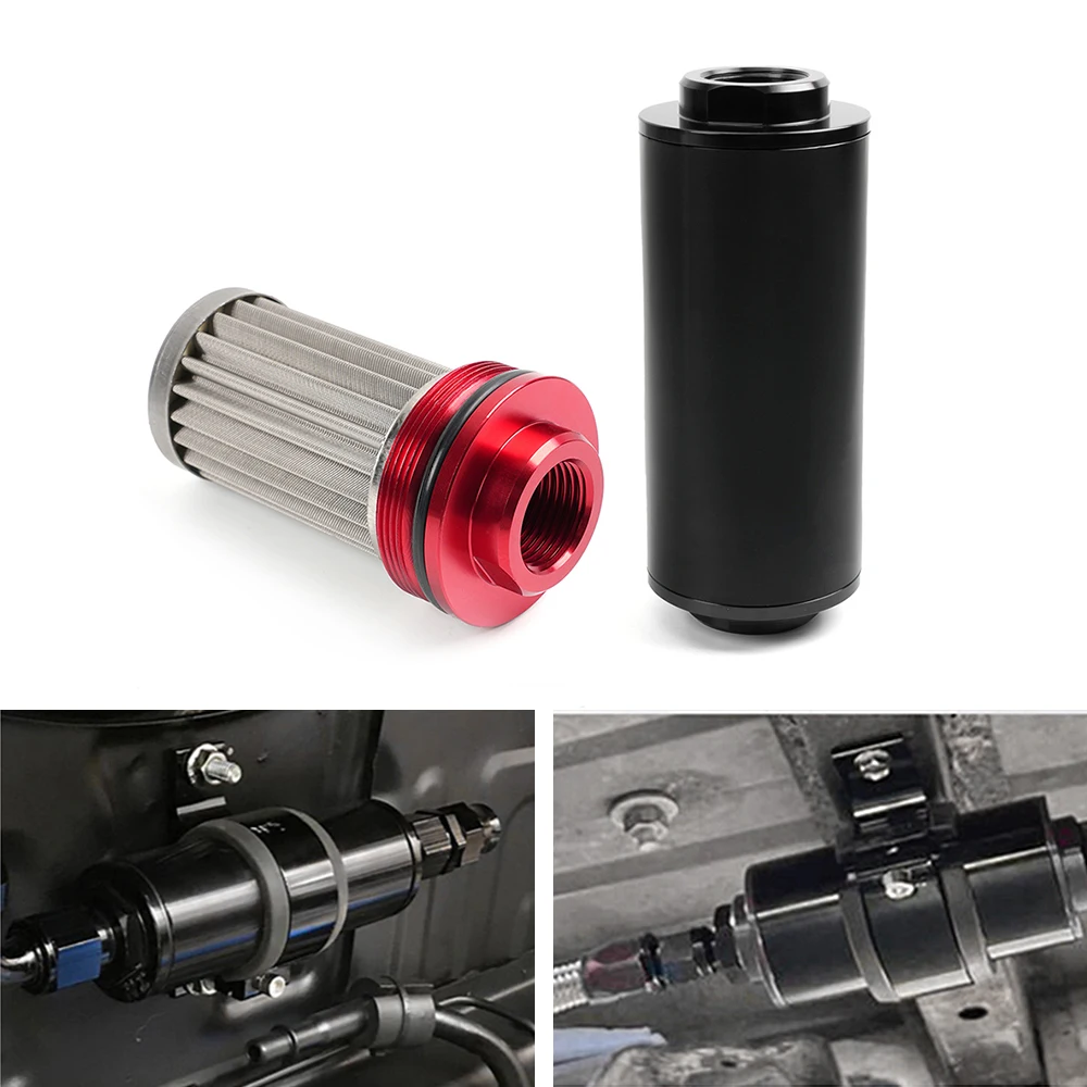 Rastp-neue 44mm 60 Mikron/50mm 100 Mikron Racing Inline Kraftstoff filter Aluminium mit Halterung mit an10 an8 an6 Armaturen Adapter – Detail 3