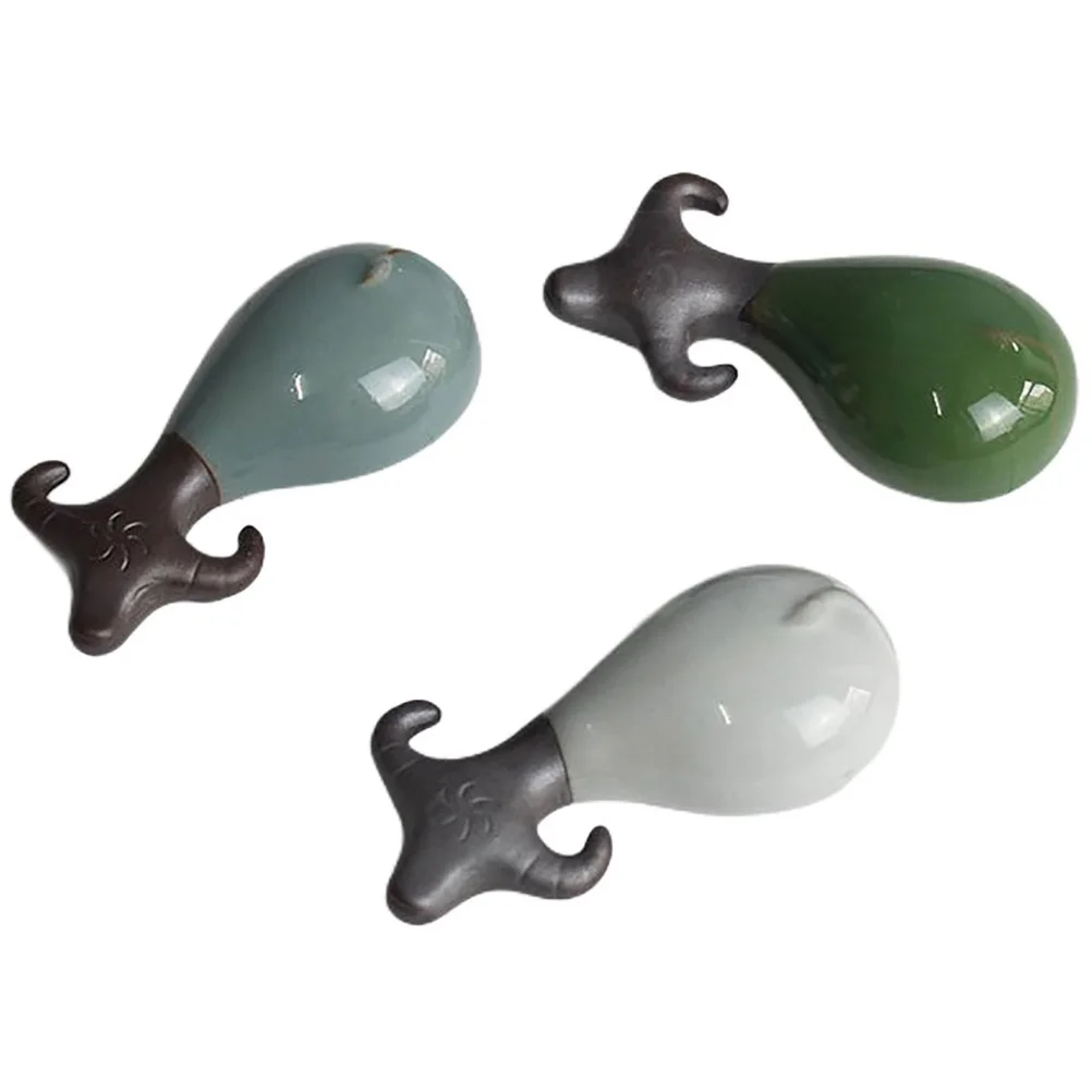 

3Pcs Tea Pet Ceramic Cattle Ornaments Chinese Style Polished Home Office Desktop Decorative Craft Creative Water Cattle