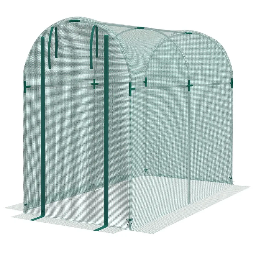 

Galvanized Steel Crop Cage for garden plant protection, green powder-coated finish, 4' x 8' size with zippered door for easy ac