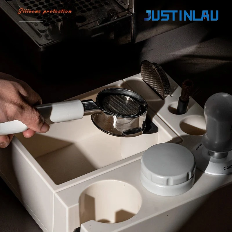 

JUSTINLAU Coffee Tamping Station Portafilter Holder Stand with Knock Box Mutifuction Coffee Tool Storage Box Espresso Accessory