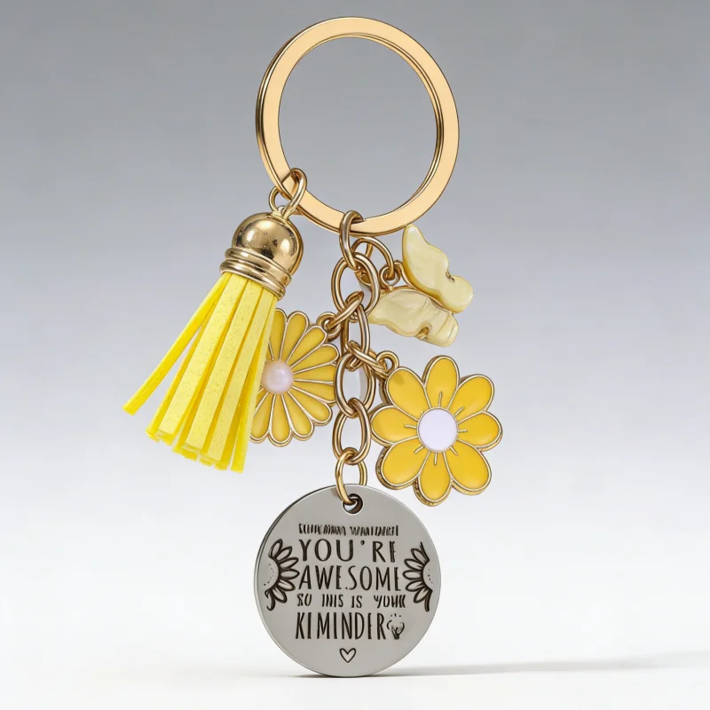 Classic Sunflower Butterfly Enamel Keychain Flower Plant Insect Flying Awesome Key Ring For Women Men Good Gift Handmade Jewelry