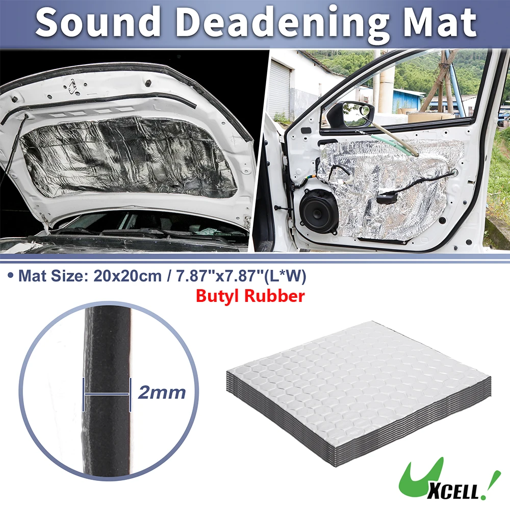 

Uxcell 10 Pcs 2mm 20x20cm Car Sound Deadening Mat Butyl Rubber Heat Shield Material Damping Universal for Hood Boat Engine Cover