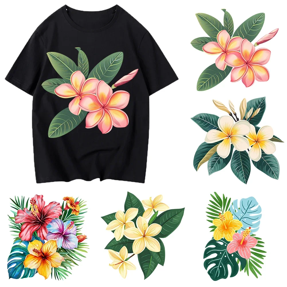 Tropical Flower Iron On Heat Transfer Stickers For Clothes DTF Pinted Vinyl Thermal Appliques Washable T-Shirt Decal