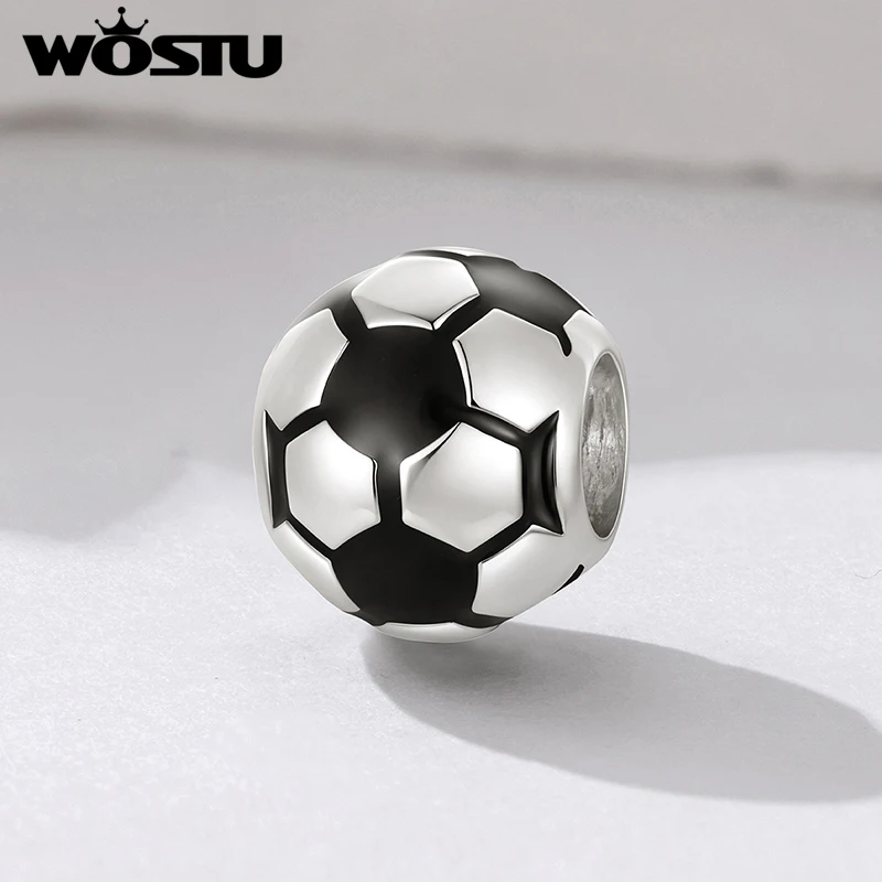 WOSTU Platinum Plated Sports Series Football Charm Volleyball Beads Pendant Fit 3mm Original Bracelets DIY Souvenir Gift