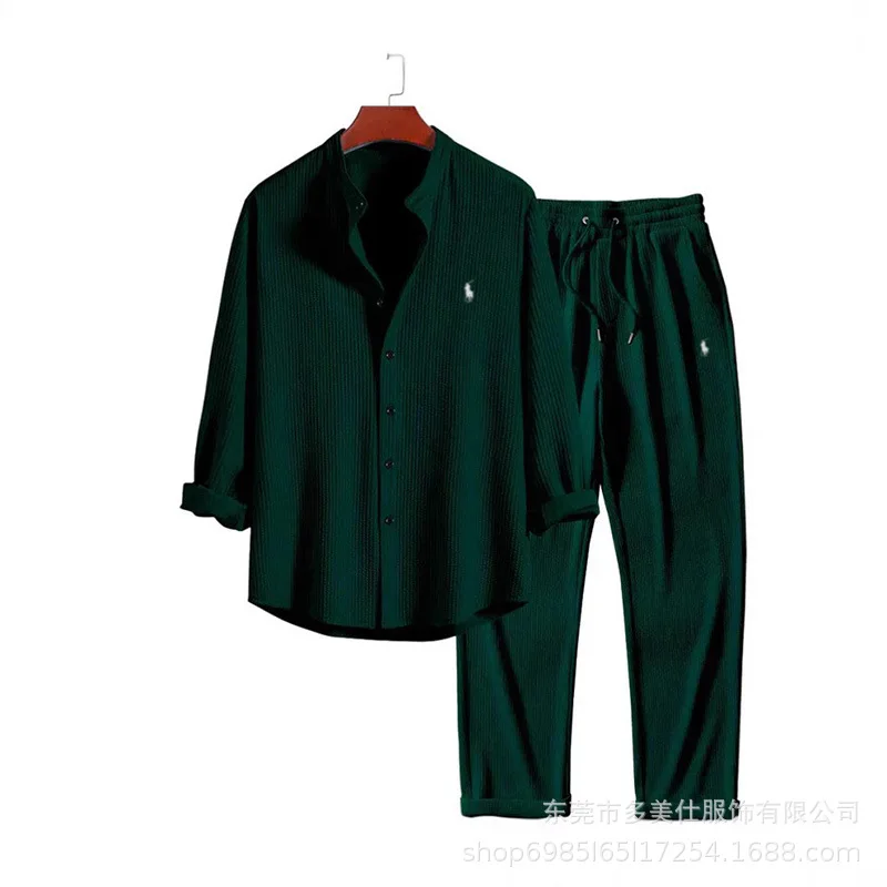 Fashion Casual Simple Pant Sets Men's Solid Color Loose Single-breasted Shirts Trousers Two Piece Set Vacation Style Clothing