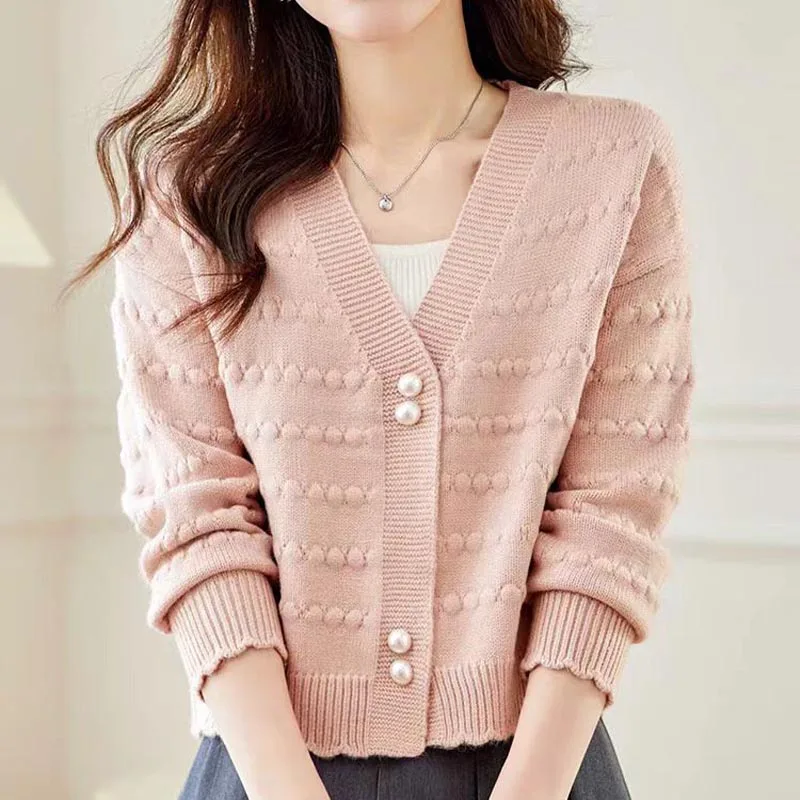 

Women's Clothing Elegant Fashion V-neck Knit Cardigan Autumn Winter New Solid Sweet All-match Long Sleeve Top Lady Chic Sweaters