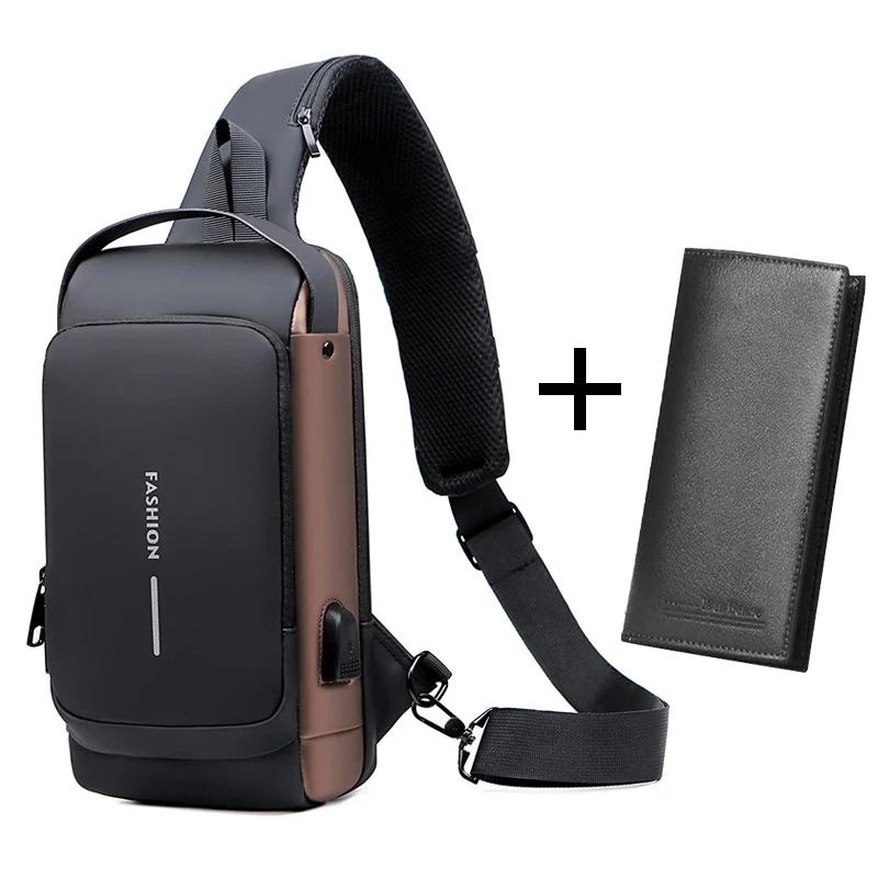 Anti-theft Travel Bag Male USB Charging Chest Bag Pack Multifunction Patent Leather Chest Bag Men Waterproof Men Crossbody Bag