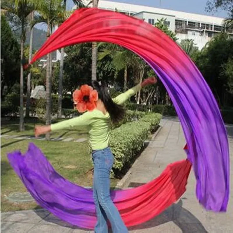 

1Pair Poi Thrown Balls Womens Belly Dance Silk Veil Poi Streamer Stage Performance Props Dancing Costumes Accessories 200x90cm