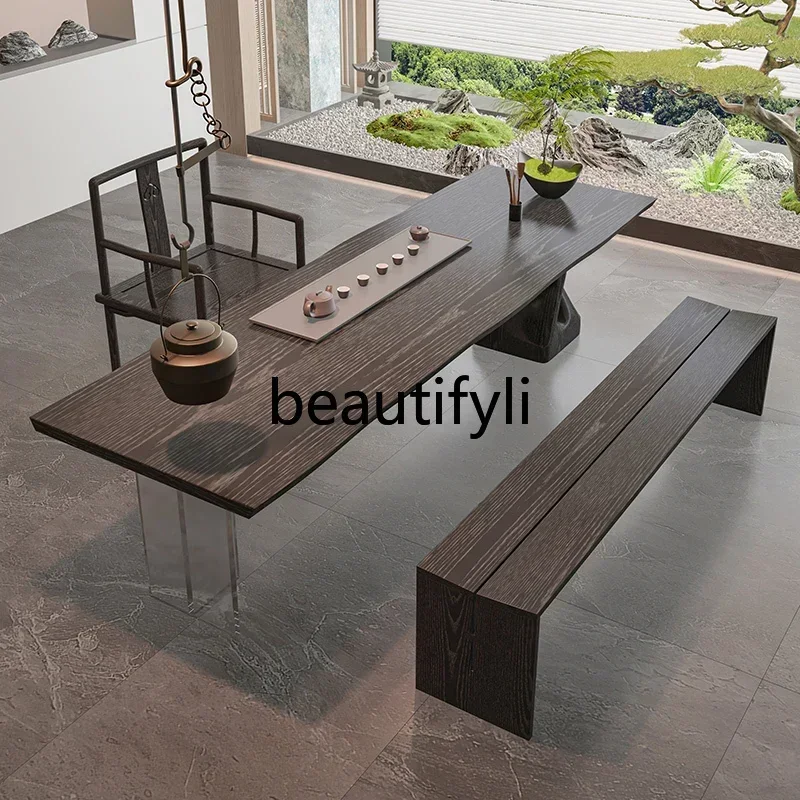 

Asmt14 New Wabi sand wind desk large flat ash wood coffee table dining table solid wood tea bar integrated