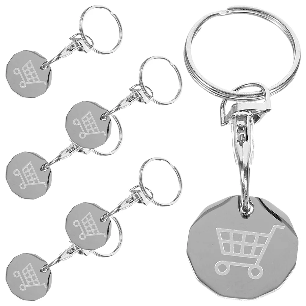 6 Pcs Key Small Trolley Tokens Stainless Steel Shopping Cart Metal Token Keychains Multi Use Supermarket