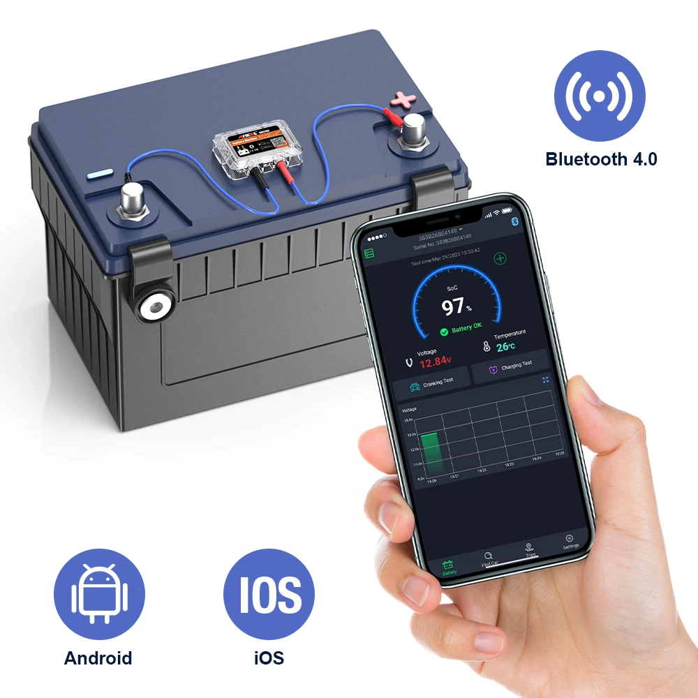 ANCEL BM200 12V Batterie-Monitor, Überwachung der Batteriezustand im Auto, Batterietester, kabelloses Bluetooth 4.2 für Android IOS APP – Detail 8