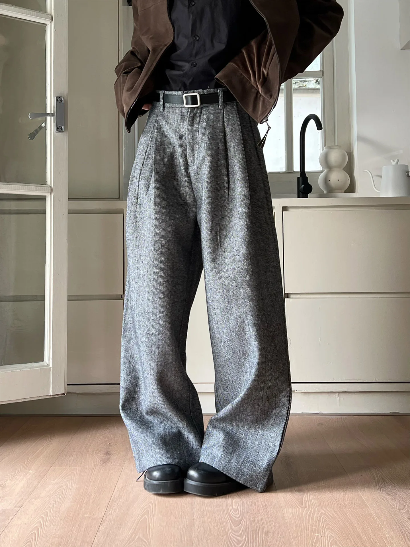 High Waist Straight Leg Pants Men Women Casual Loose Fit Classic Preppy Style High School Graduation Commuter Long Pants