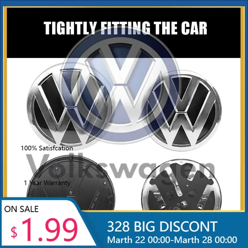 

For VW VOLKSWAGEN New 2Pcs VW Replacement Front Grill Badge Rear Trunk Lid Emblem Logo Decorative For Volkswagen Polo 6 6C 2014-