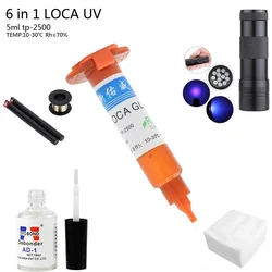 6 in1 LOCA tp-2500 UV Glue 5ml +12led UV curing light+Uv Glue Remover 20g +Cutting Wire 50m+clothes For LCD Touch Screen Repair