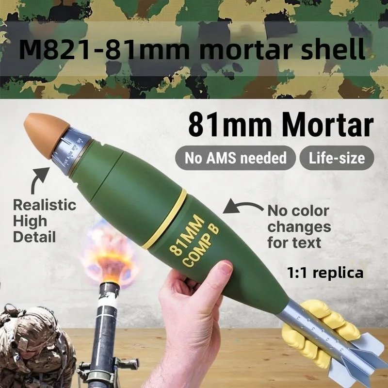 3D Printed 1:1 US Army M821 81mm Mortar Shell Replica Model, Static Non-Functional, Movie Cosplay Prop, Desktop Collectible