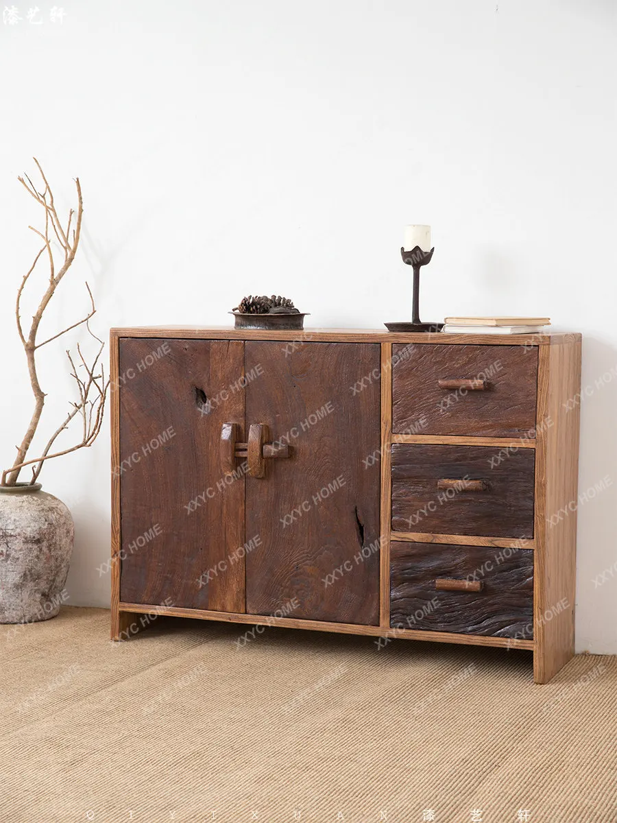 Solid wood tea cabinet, tea cup rack, retro side cabinet