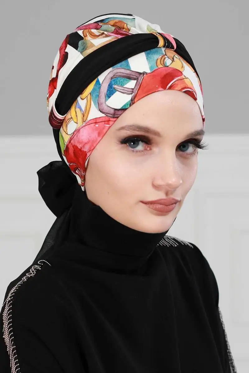 Chiffon com cinto penteado osso preto