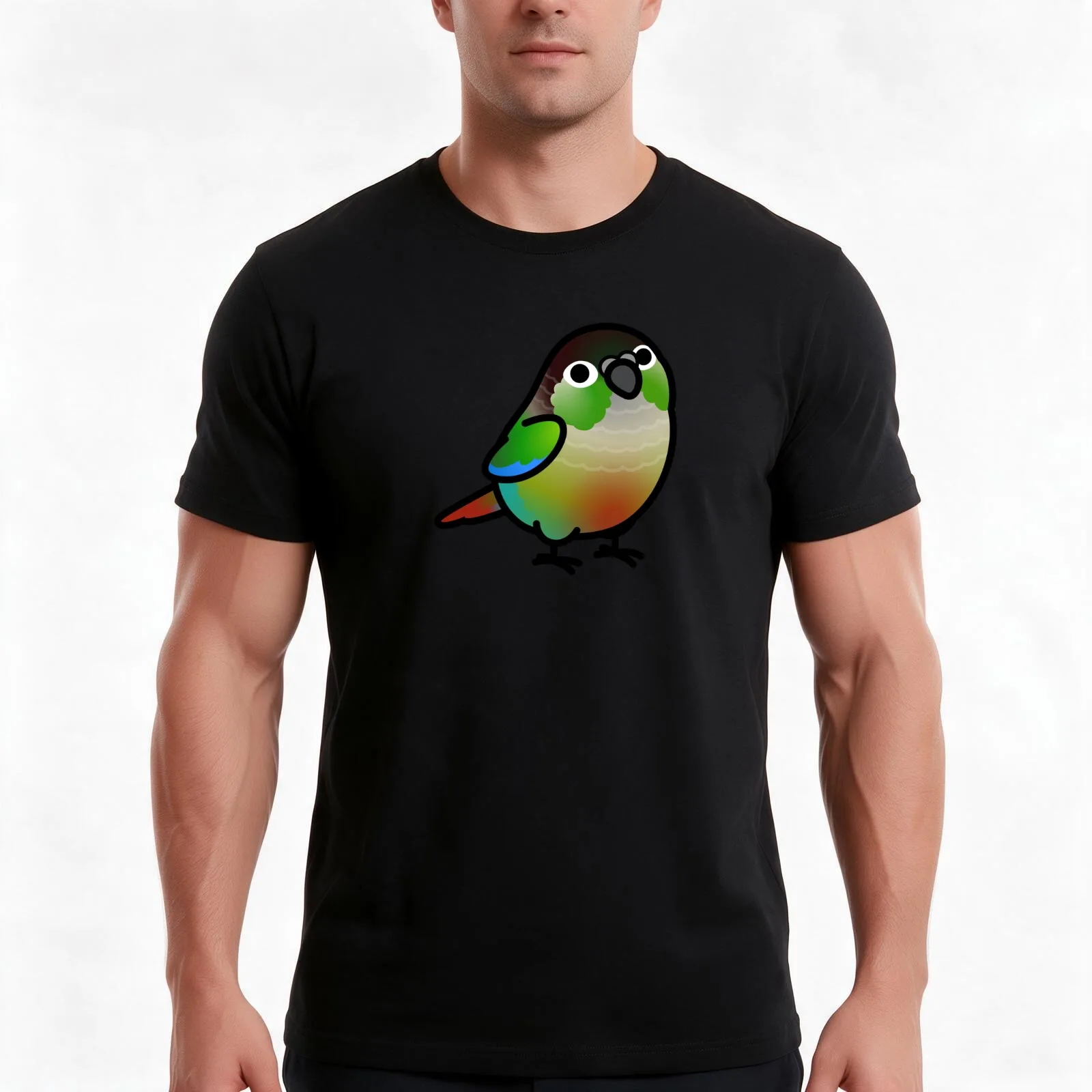 Chubby Green Cheek Conure T-Shirt, Summer Casual Cotton Tee, Oversized Streetwear Tops, Vintage Graphic Print, Unisex Men Women