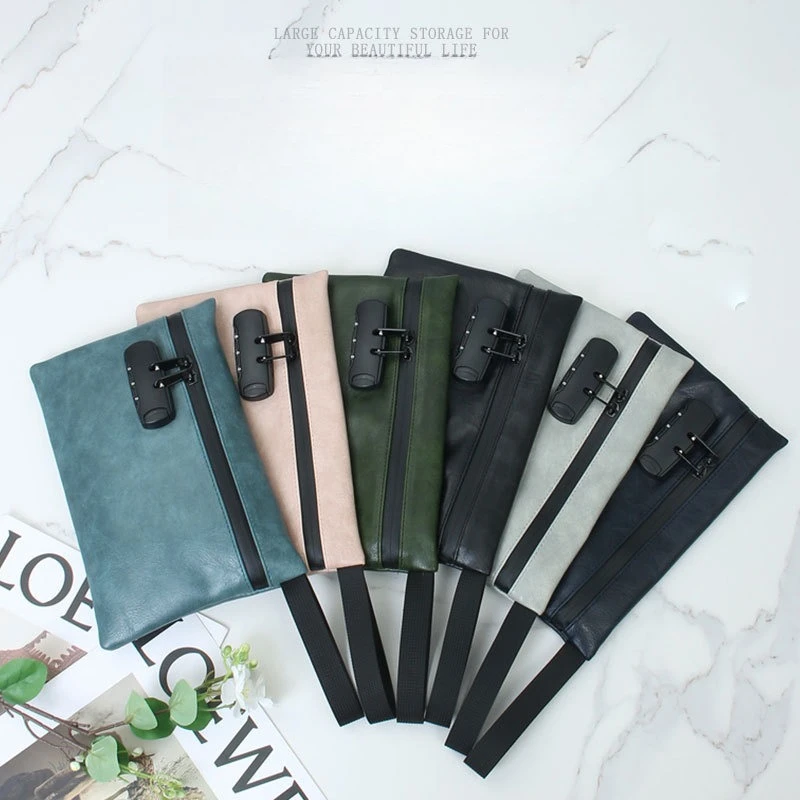 PU leather password anti-theft lock wrist bag, boarding passport bag, card document storage, waterproof hand-held briefcase