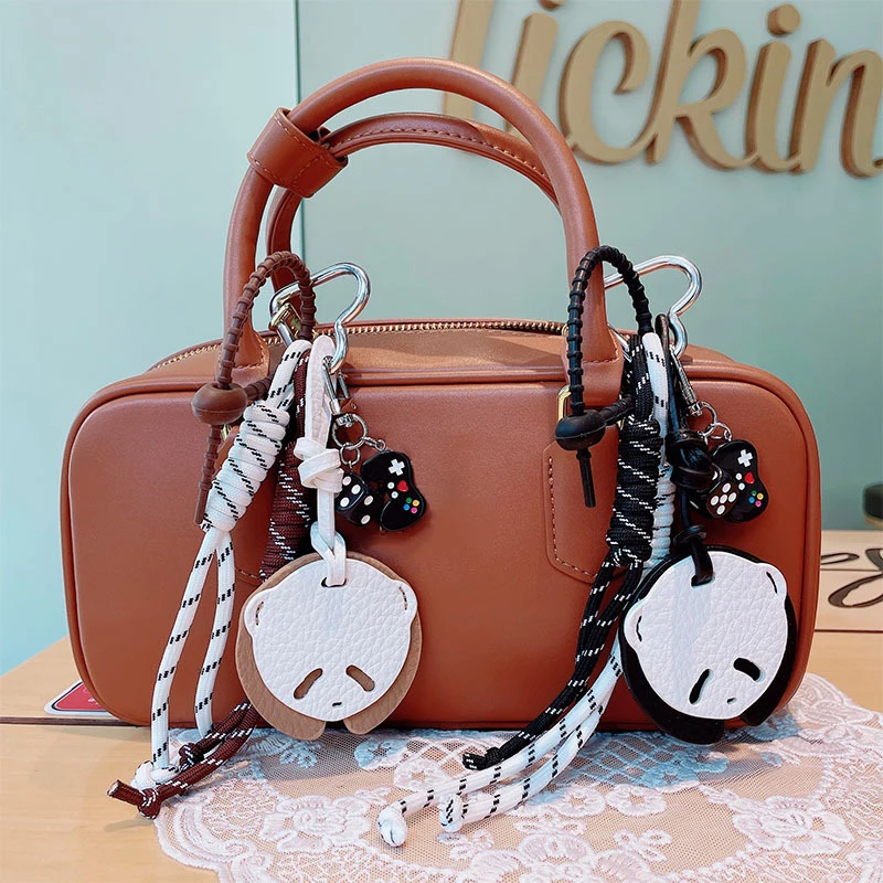 Cute Panda Pendant Leather Design High Quality Bag Keychain Pendant 2025 New Mobile Phone Car Key Pendant Chinese Panda Keychain