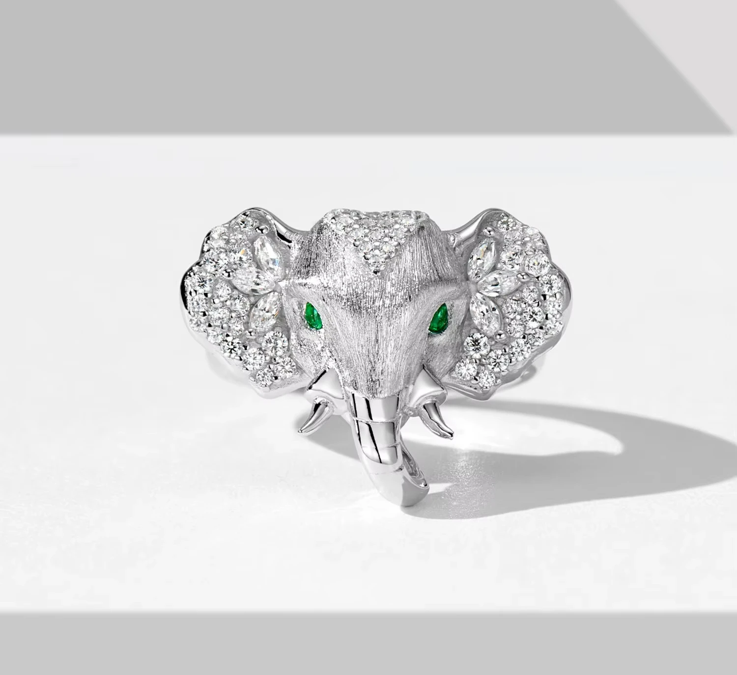 

Animal Ring Brushed Elephant Diamond Ring 925 Sterling Silver Rhodium Plated Cubic Zirconia Rings For Women