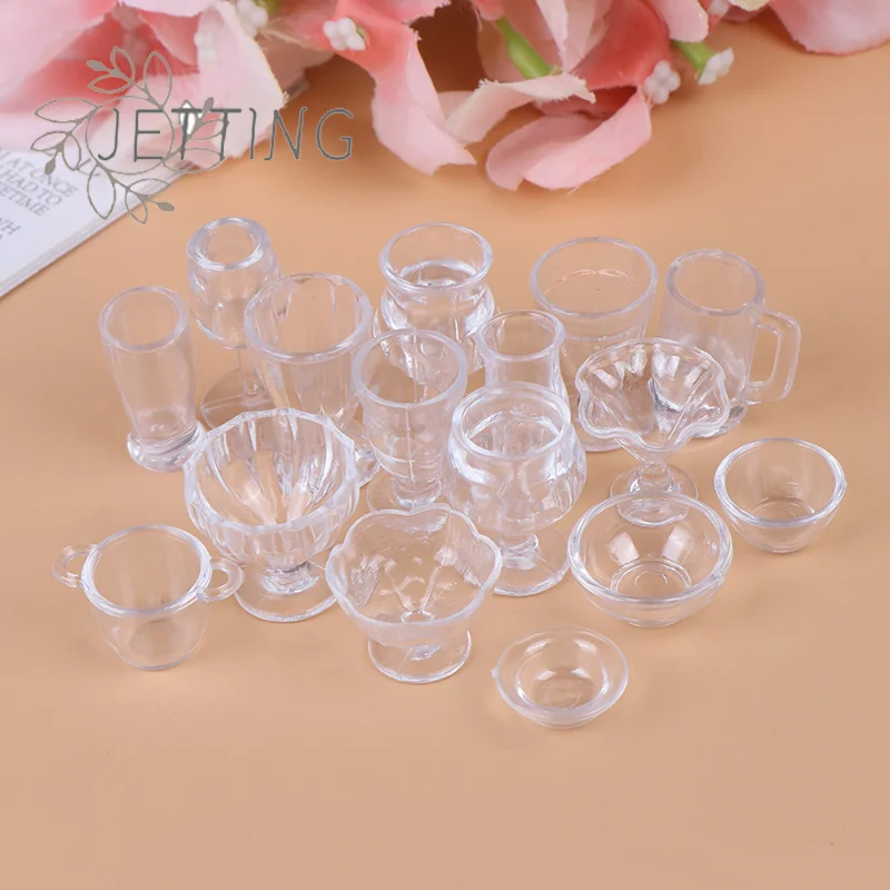 Hot 17Pcs/Set 1:12 Dollhouse Miniature Transparent Tableware DIY Kitchenware Toys